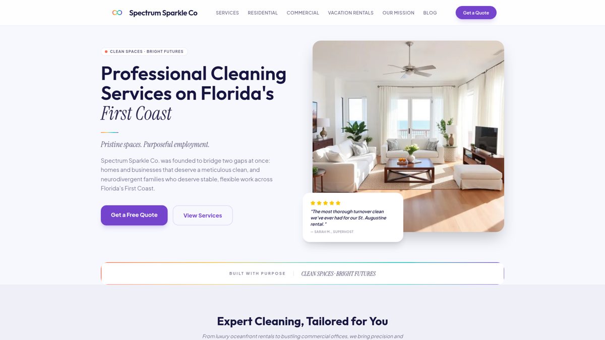 Spectrum Sparkle Co. website homepage built by AXF Creative